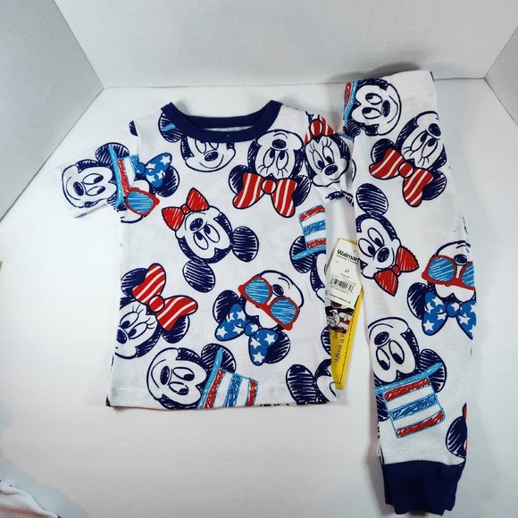 Disney Mickey & Minnie Mouse Toddler Pajamas set 2 pc 2T patriotic 12 mo baby - Picture 1 of 12